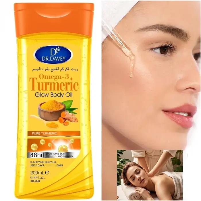 2 flacons de 200 ml d'huile corporelle éclaircissante au curcuma et oméga-3, soin hydratant et nourr