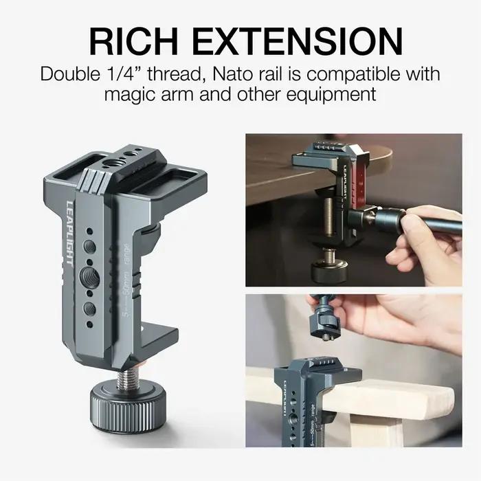 LEAPLIGHT – pince C de photographie en aluminium, pince C de Table avec support de caméra de bureau NATO de 1/4 pouces pour bras magique, support de lumière pour caméra vidéo