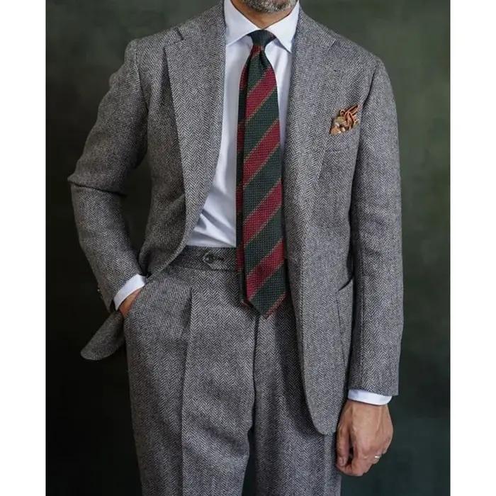 Costume à chevrons pour hommes, costume deux pièces élégant, ensemble pantalon, costume décontracté,