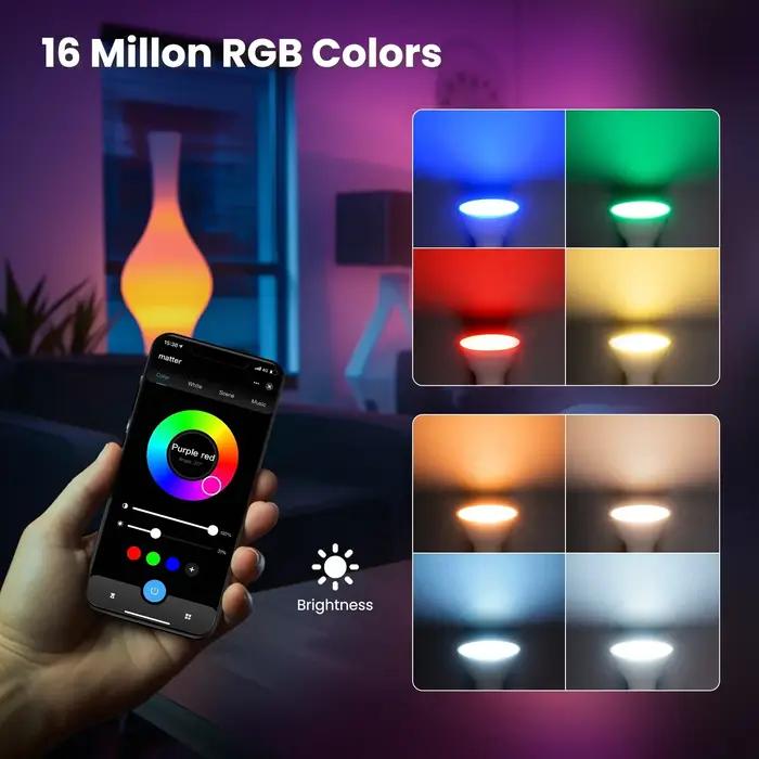 MOES Tuya Matter WiFi GU10 ampoule intelligente lumière LED à intensité variable 16 millions de coul