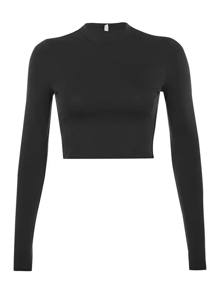 T-shirt basique à manches longues pour femmes, haut court décontracté, mode coréenne pour dames, mon