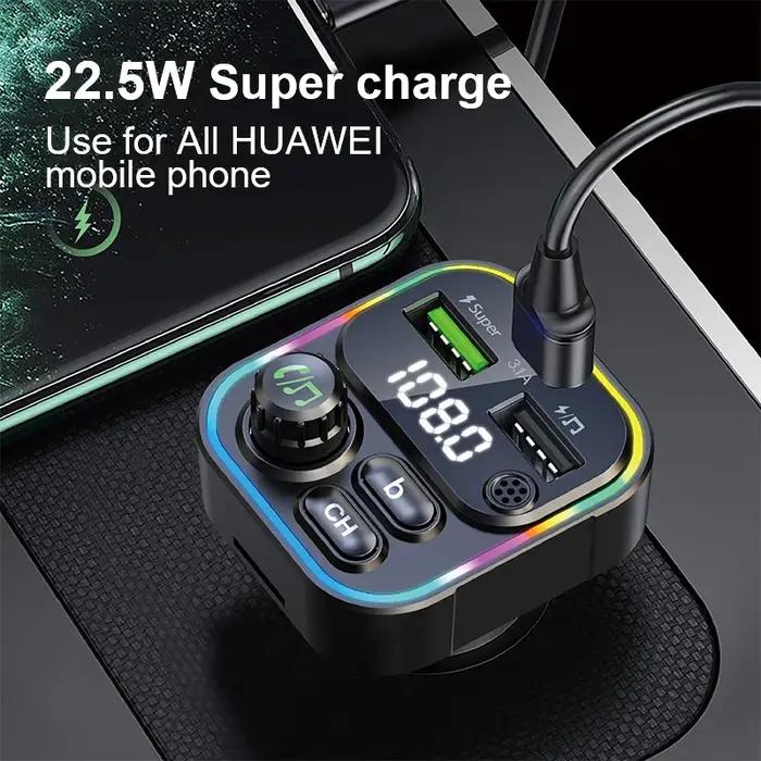 Transmetteur FM, Bluetooth 5.0, mains libres, adaptateur de lecteur Mp3, USB 22.5W, charge rapide, T