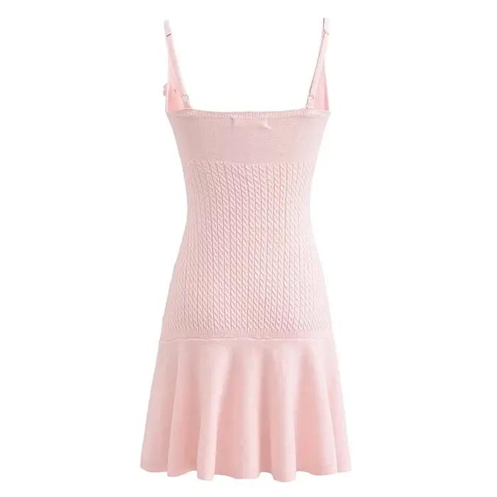 YENKYE-Mini robe en tricot à col en V pour femmes, appliques florales, mince, élégante, sexy, ligne