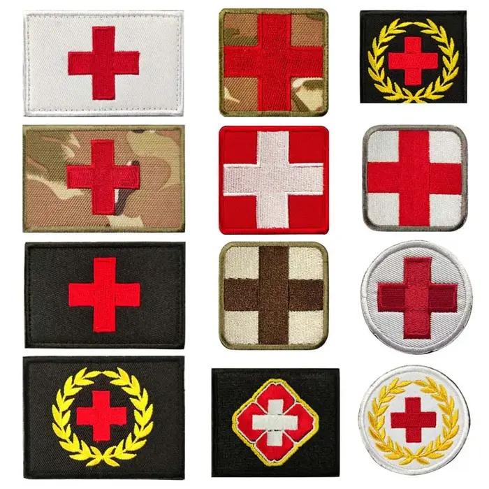 Badges brodés avec appliques de croix rouge, Patch tactique à crochet et boucle, première aide MED Medic Rescue militaire sur sac à dos, brassard