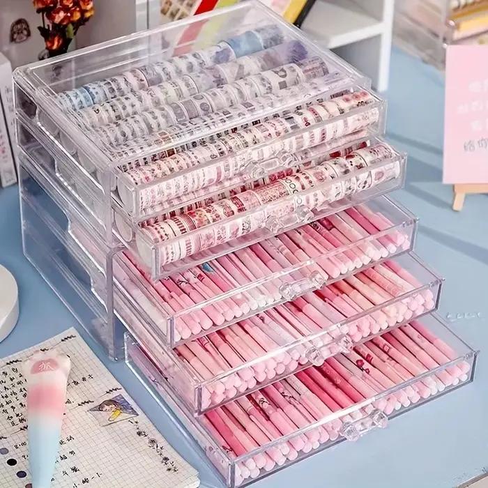 Tiroir acrylique transparent à 3/5 couches, organisateur de bureau pour bureau, porte-crayons, grand