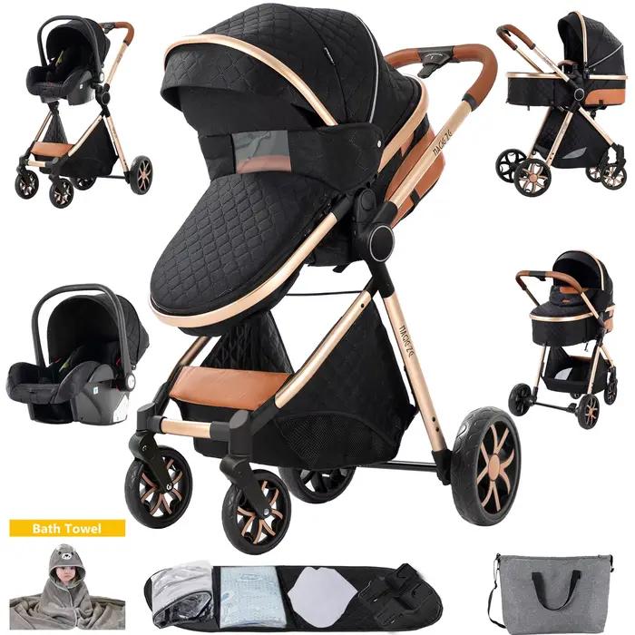 Poussette Bébé 3 en 1 Pliable Légère avec Dossier Réglable et Capote pour Nouveau-né, Idéale pour le