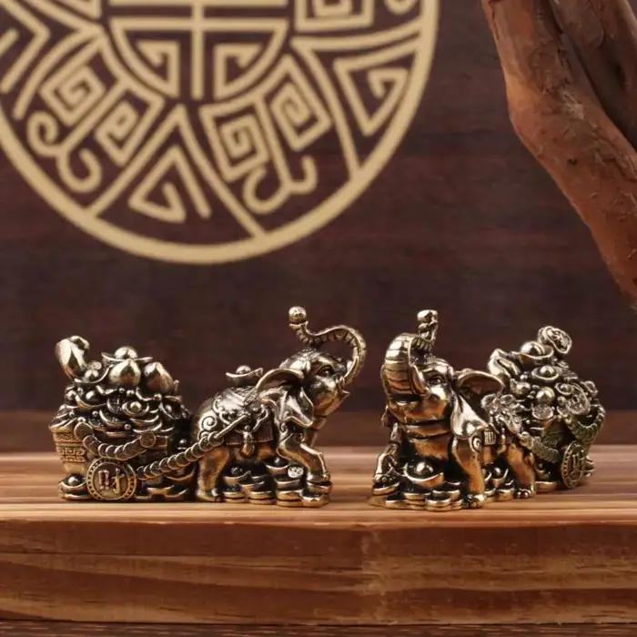 Ornement en laiton, bol du trésor, éléphant tirant un chariot, artisanat pour la maison, décoration