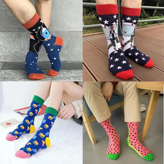 Lot 10 paires chaussettes motifs nourriture coloris irréguliers street skate tendance homme femme
