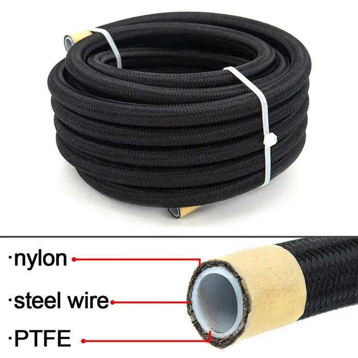 Tuyau d'huile et de carburant en PTFE, 10/20 pieds, 3m/6m, AN6 AN8 AN10, NYLON tressé à l'intérieur