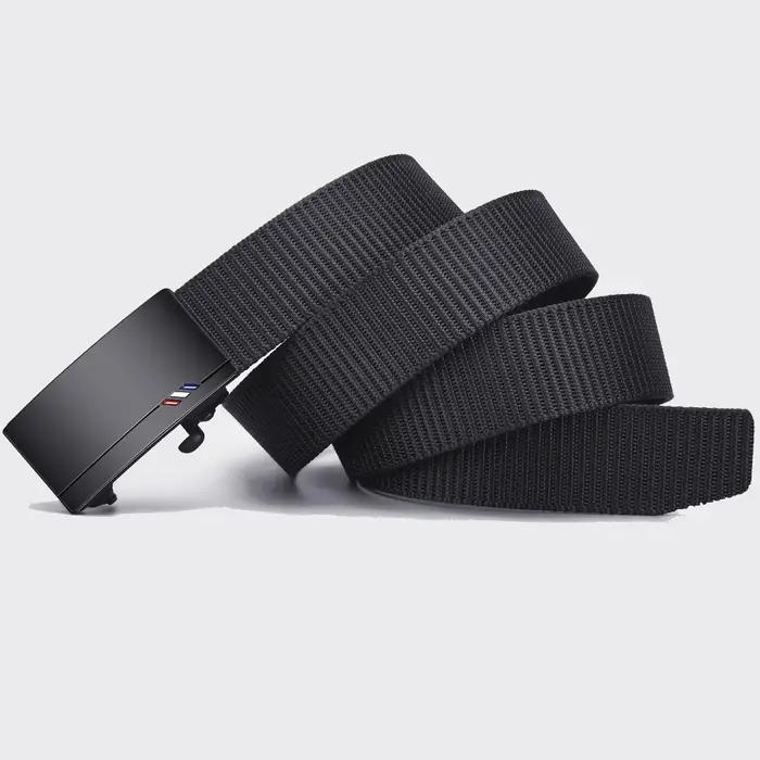 Ceinture en toile tissée pour hommes, 2 pièces, boucle automatique, ceinture décontractée, douce et