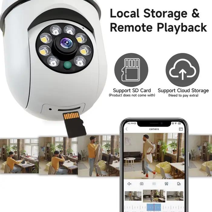 Caméra ampoule WiFi 360° vision nocturne couleur - Surveillance sécurité intérieure sans fil E27