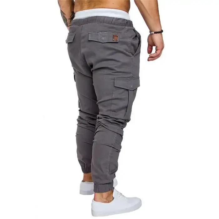 Pantalon cargo homme coton chevillière poches multiples taille élastique gym training outdoor confort
