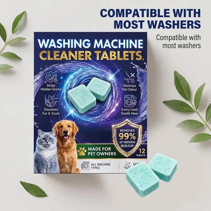 Nettoyant pour lave-linge éliminant poils d'animaux et odeurs tenaces, pour buanderie fraîche et propre, parfum apple, compatible avec tous les types de machines à laver, usage mensuel, cadeau idéal pour propriétaires d'animaux de compagnie