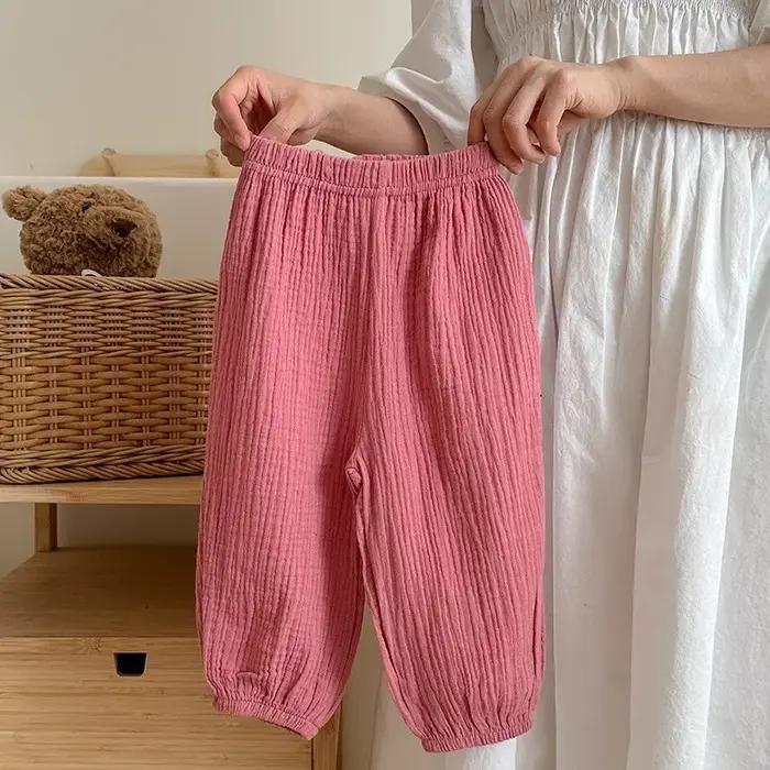 Pantalons simples pour enfants, couleur unie, vêtements d'été, fins, amples, Anti-moustiques, bouffants pour bébés filles, pantalons décontractés