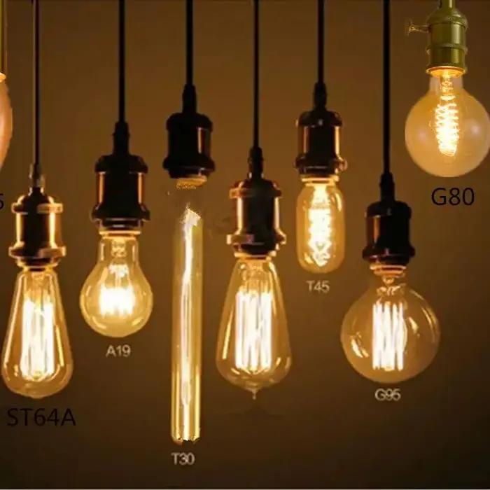 Ampoule Edison E27 40W 60W 80W 220V C35 ST64 T45 BT53 A60 G80 G95 G125, Ampoule de lumière à incande