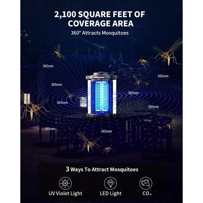 Piège à moustiques électrique extérieur Minimoon Bug Zapper 4200V avec double LED IPX4 pour chasse aux insectes