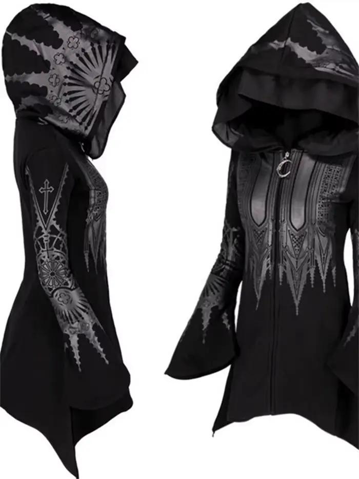Street Goth Style Punk noir Long haut à capuche Harajuku rétro foncé Grunge Y2K imprimer sweats 2022 nouveau automne