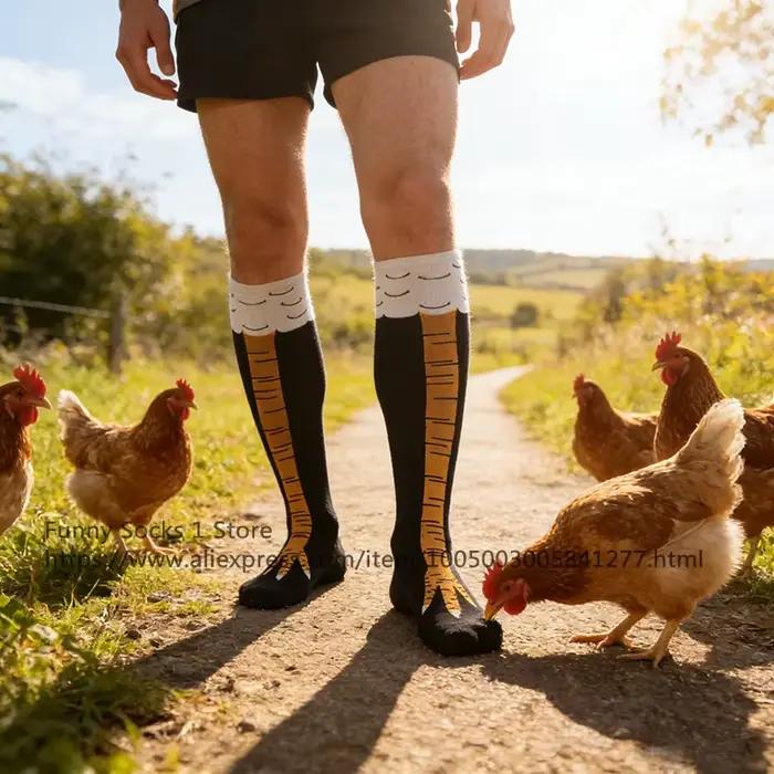 Chaussettes hautes 3D drôles pour hommes, motif poulet, cosplay et mode décalée