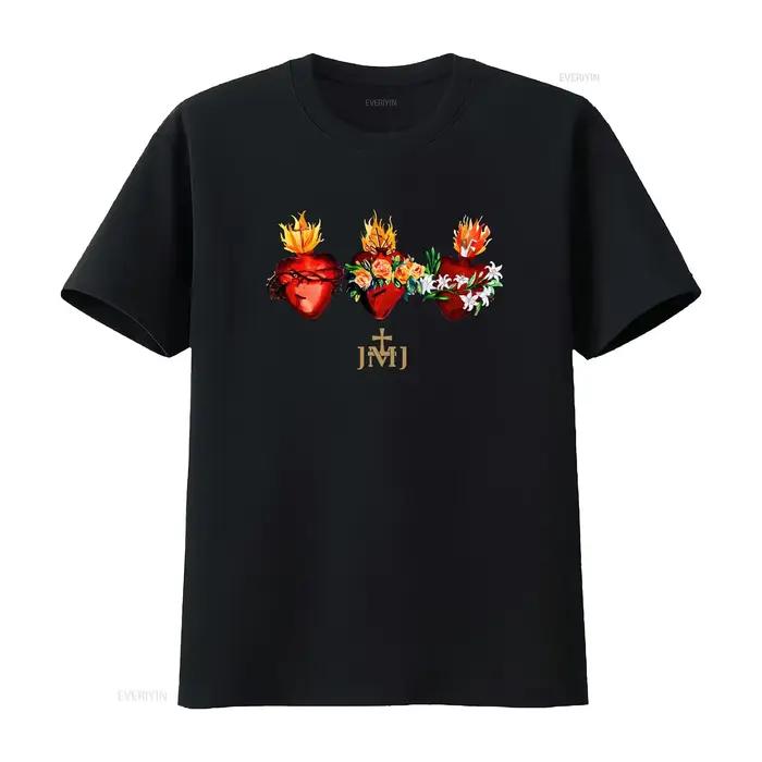 T-shirt vintage unisexe JMJ (Saints Cœurs Sacrés de Jésus, Marie, Joseph) – Style délavé, respirant,