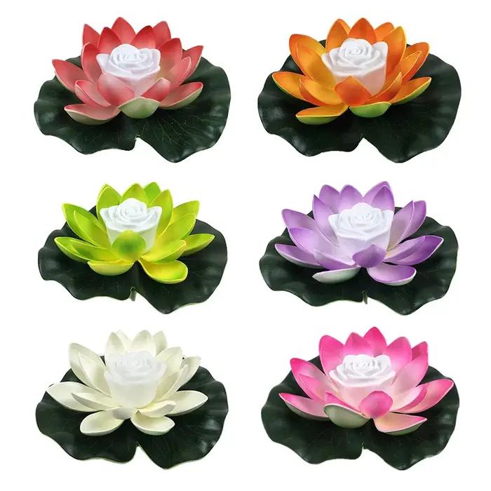 Lampe LED flottante étanche à piles, fleur de lys artificielle, lampe de nuit, sécuritaires, piscine