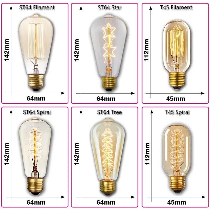 Ampoule Edison rétro E27 40W 220V 110V, pour chambre à coucher, Loft industriel, Vintage, pour décor