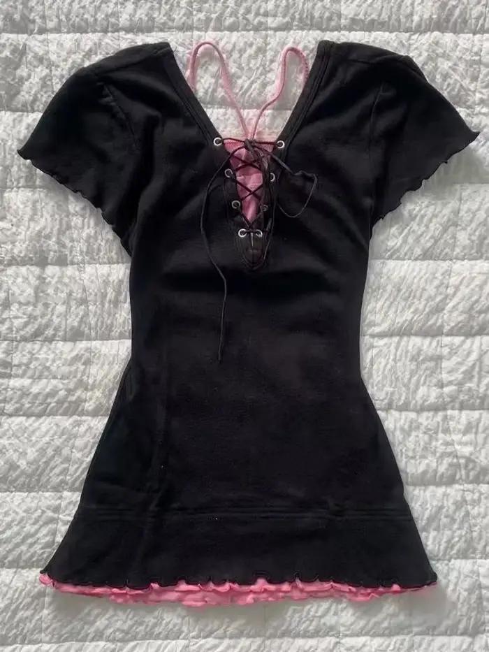 T-shirt gothique Hottie rose Femme manches courtes Streetwear Hip Hop rétro vêtements femmes t-shirt