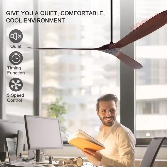 Ventilateur de plafond en bois de 88 pouces avec lumières LED, moteur DC, 6 vitesses, ventilateurs d
