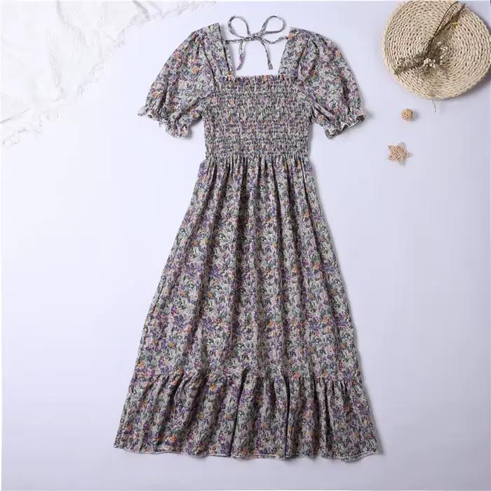 Robe d'été plissée en mousseline de soie pour femmes, tenue décontractée, plage, vacances, manches c