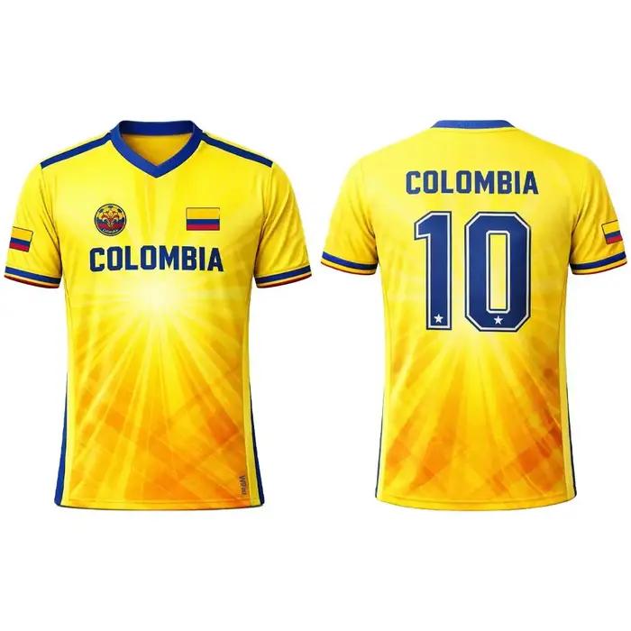 Maillot de football respirant à manches courtes imprimé en 3D avec drapeau de la Colombie, pour spor