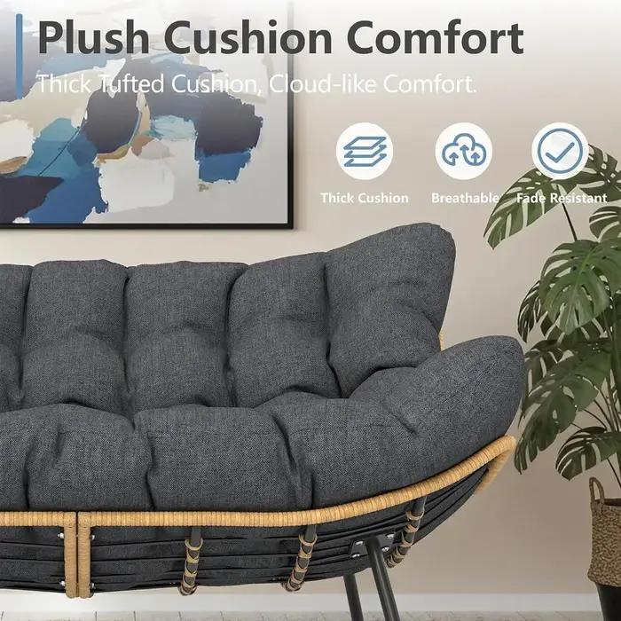 Fauteuil Papasan d'extérieur, fauteuil œuf en osier surdimensionné double avec coussin, salon de jar
