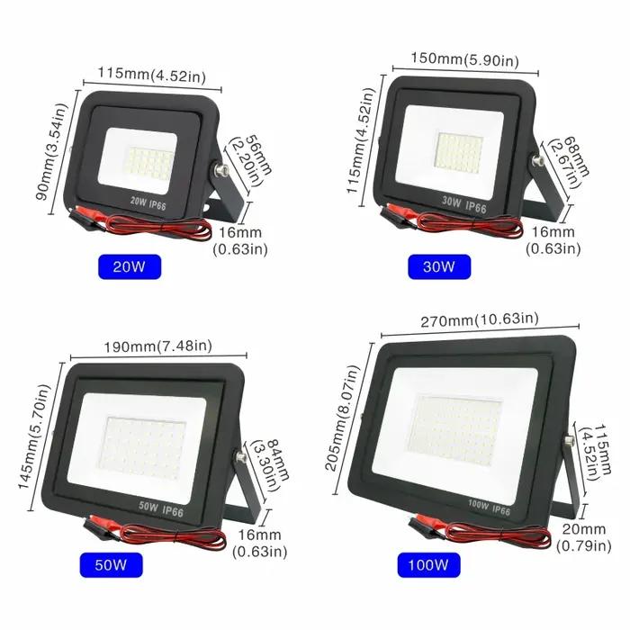 DC12V Led projecteur 20W 30W 50W 100W projecteur extérieur IP66 réflecteur de lumière étanche Portab