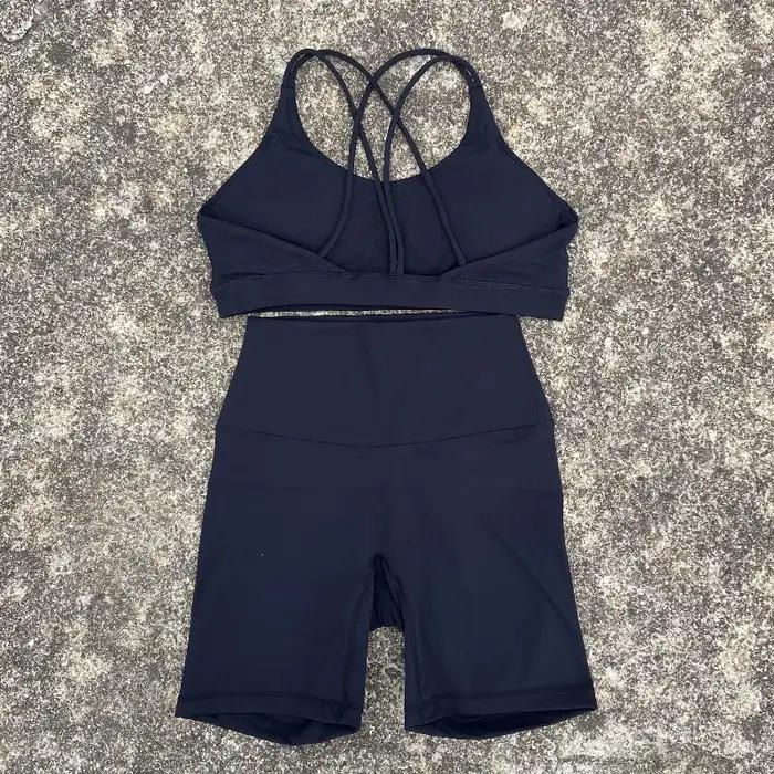Ensemble de cyclisme court de Yoga pour femmes, couleur unie, doux, dos croisé, soutien-gorge + Legg