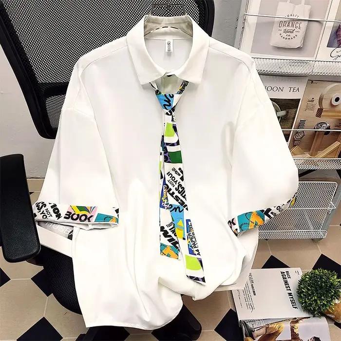 Chemises à manches courtes pour hommes, col rabattu, bouton, monochromatique, streetwear décontracté, beau, simple, mode, vêtements pour hommes, 2023