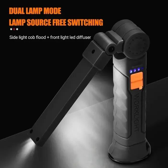 Lampe de Travail Portable COB LED, Rechargeable par USB, Lanterne Magnétique avec Batterie spatirée,
