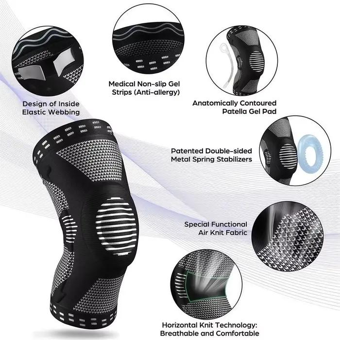 1/2 Pièces Genouillère de Compression Sportive, Protection Rotulienne, avec Tissu Tricoté et Ressort