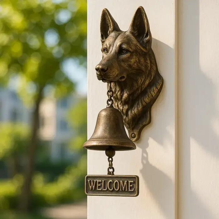Sonnette de bienvenue vintage durable à fixation murale, sonnette manuelle unique, figurine de chien