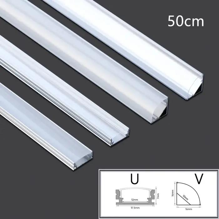 Canal en aluminium LED 0.5m pour bande LED 3528 5630 5050, forme U/V, couvercle blanc laiteux/couver