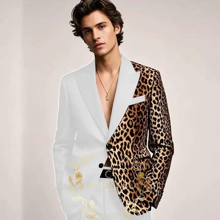 Costumes noirs formels homme imprimé léopard revers à pointe coupe cintrée veste 2 pièces pantalon mariage smoking vêtements masculins occasions spéciales