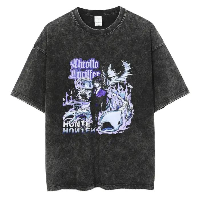 HUNTER × HUNTER-T-shirt à manches courtes pour hommes et femmes, streetwear en coton lavé, vêtements