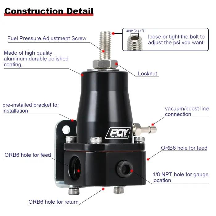 PQY – régulateur de pression de carburant universel, avec jauge et raccord AN6, 30-70 PSI, PQY7845