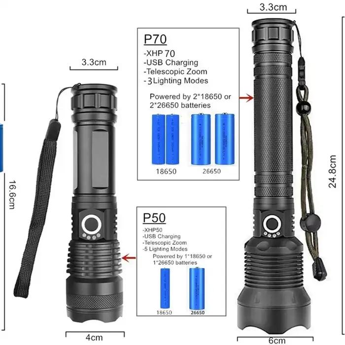 Lampes de poche LED rechargeables 90000 lumens lampe de poche étanche Zoomable super lumineuse avec