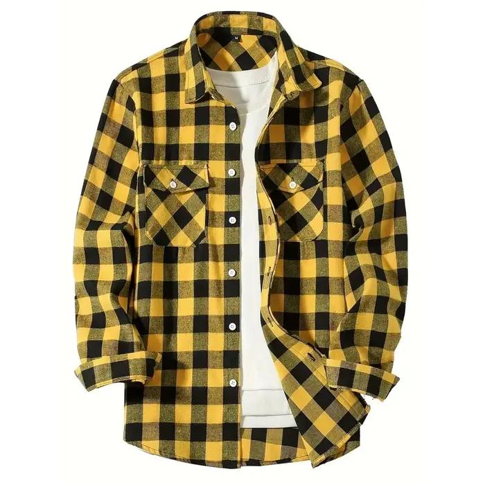Chemise à carreaux décontractée à simple boutonnage pour hommes