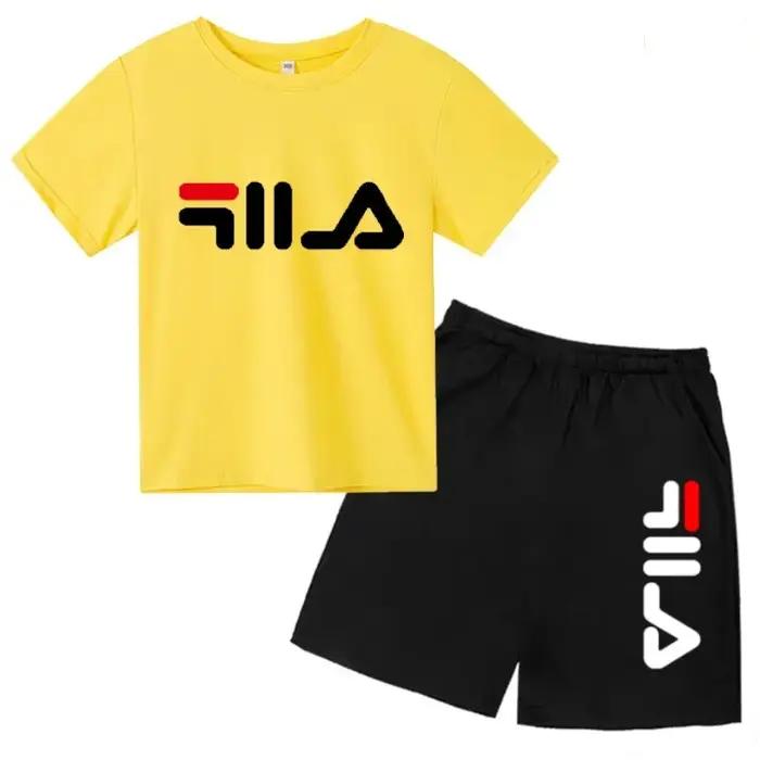 T-shirt et short décontractés à motifs de lettres de dessin animé pour garçons et filles ensemble de sport d'été pour l'extérieur sorties familiales et jeux en plein air