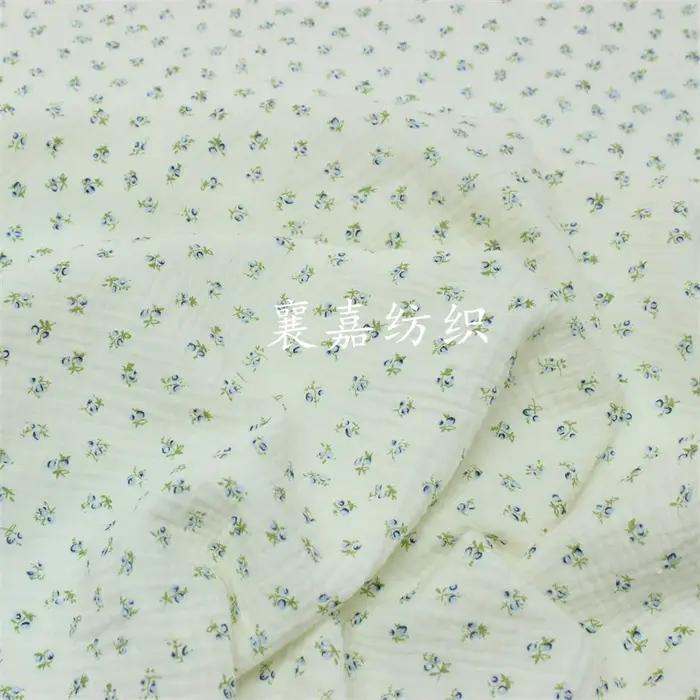 Tissu en gaze de coton Double couche de haute qualité, 135x50cm, avec petit imprimé Floral frais, pour vêtements et couvertures de bébé, tissu à coudre