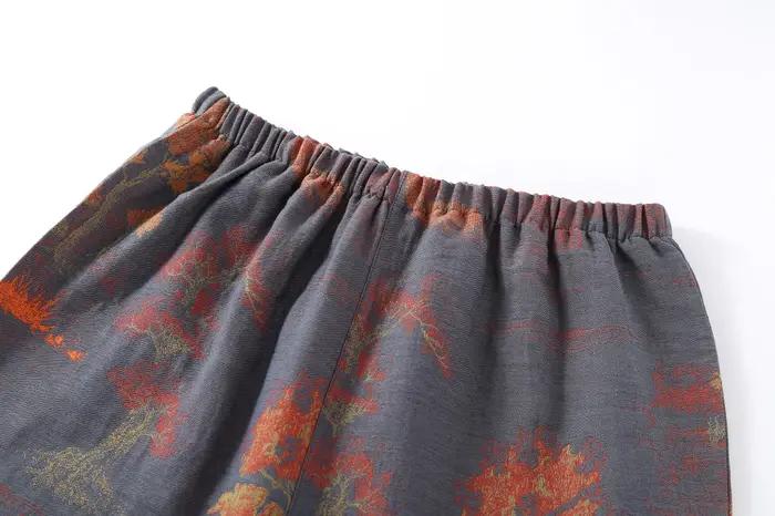 Vêtements de nuit pour hommes, vêtements de nuit imprimés de paysage teint en fil de gaze de coton, pour le printemps et l'automne, manches longues, ample, surdimensionné, costume de maison