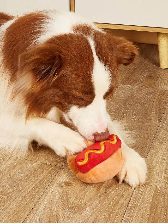 Jouet Hot Dog Peluche Grinçant en Polaire Pour Chiens Durables Occasions Spéciales Jeu Câlinage