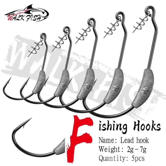WALK FISH – hameçon de pêche en acier au carbone, 5 pièces, tête de gabarit en plomb, goupille de ve