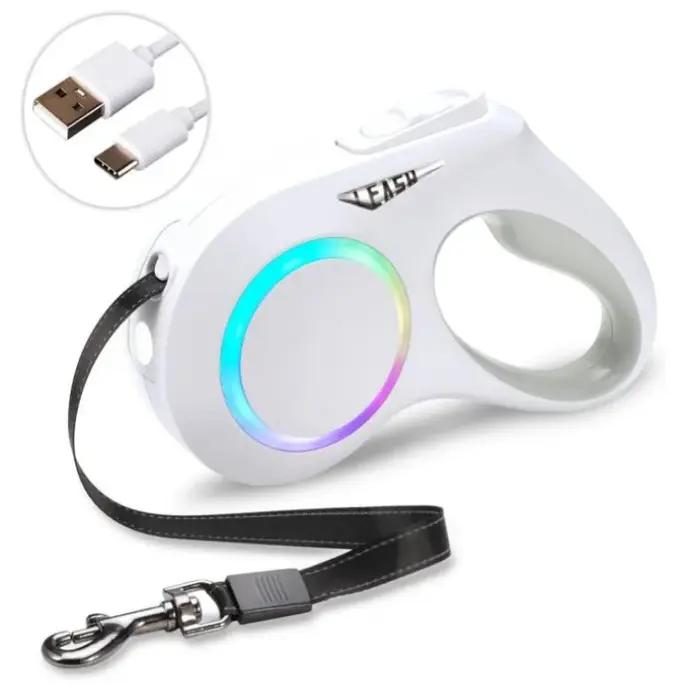 Laisse rétractable avec lampe de poche LED pour chiens de petite, moyenne et grande race