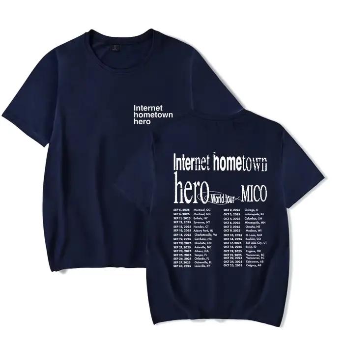 Tshirt mico merch internet hometown hero world tour décontracté printemps été pour adultes juniors style unique confortable polyestère bleu ciel beige bleu noir
