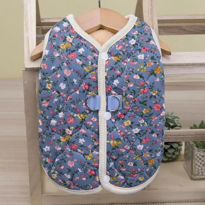 Veste Rembourrée Florale en Fibre et Polaire pour Chiens Petites Tailles, Bleu Marine, Rose, Brun et Vert Occasions Hivernales et Spéciales